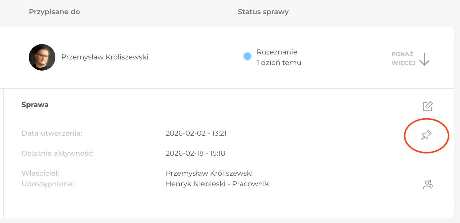 Przypinanie spraw w Akrone